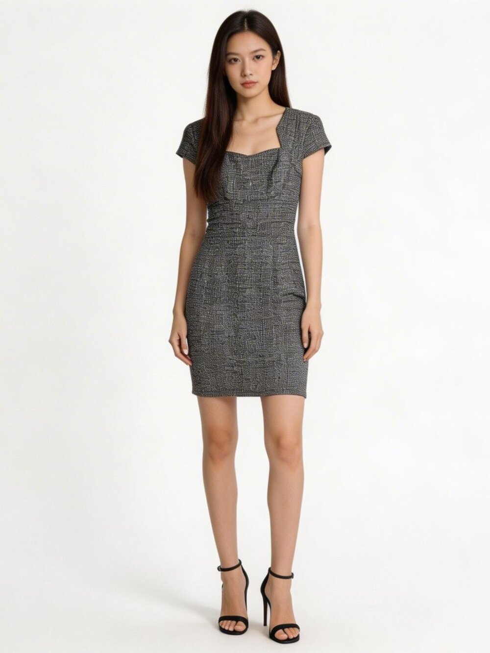 GRACE KARIN | Gray Tweed Cap Sleeve Sheath Dress Sz M